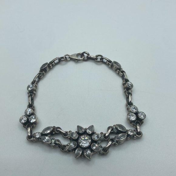 Vtg sterling silver crystal flower floral motif bracelet adjustable 7.2”- 8” - Picture 5 of 8